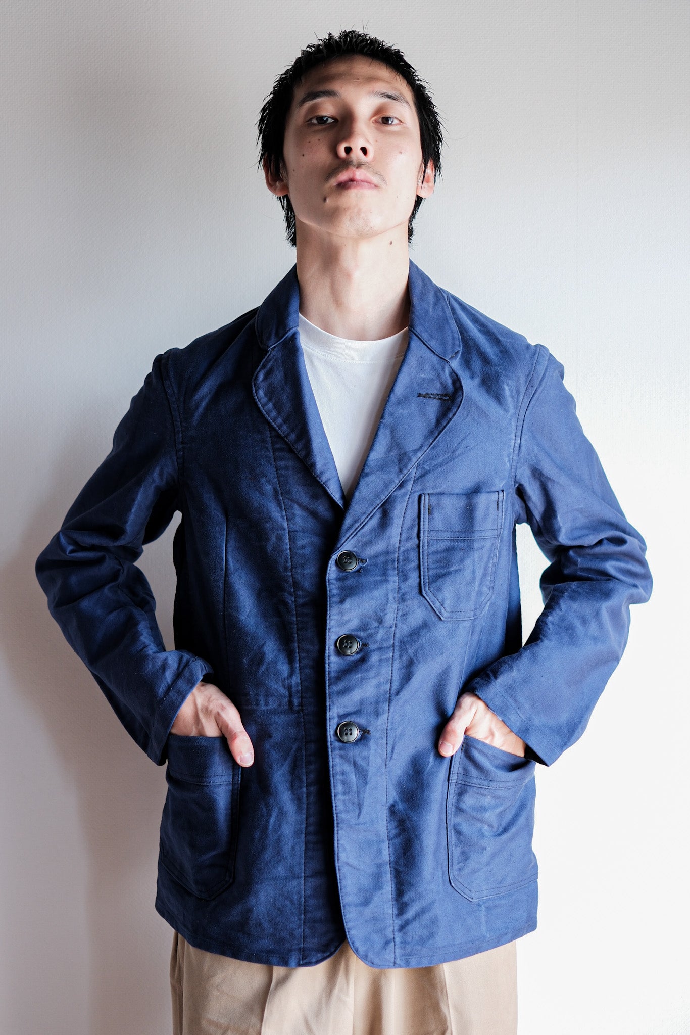 【~60’s】French Vintage Blue Moleskin Lapel Work Jacket "VETVOR"