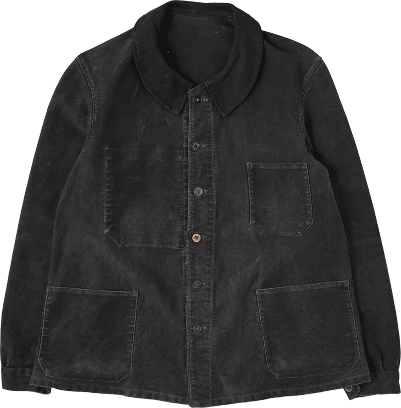 [~ 40's] Français veste de travail en moleskine noire vintage « 6 boutons »