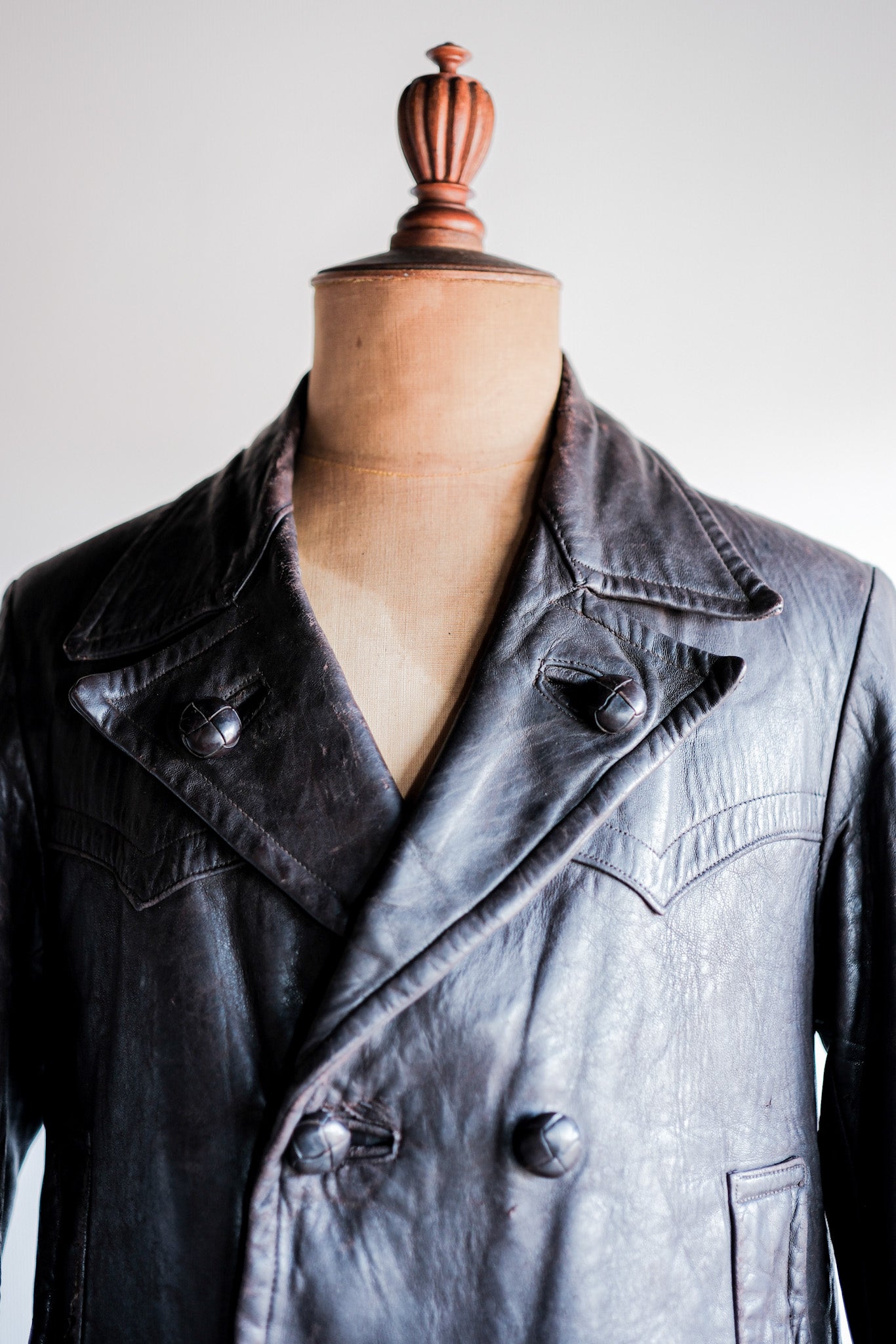 【~30's】German Vintage Double Breasted Motorcycle Leather Jacket