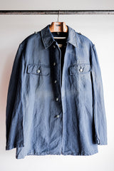 [~40's] เสื้อแจ็คเก็ตผ้าฝ้ายลาย Drillich Indigo ของกองทัพเรือเยอรมัน "Kriegsmarine"
