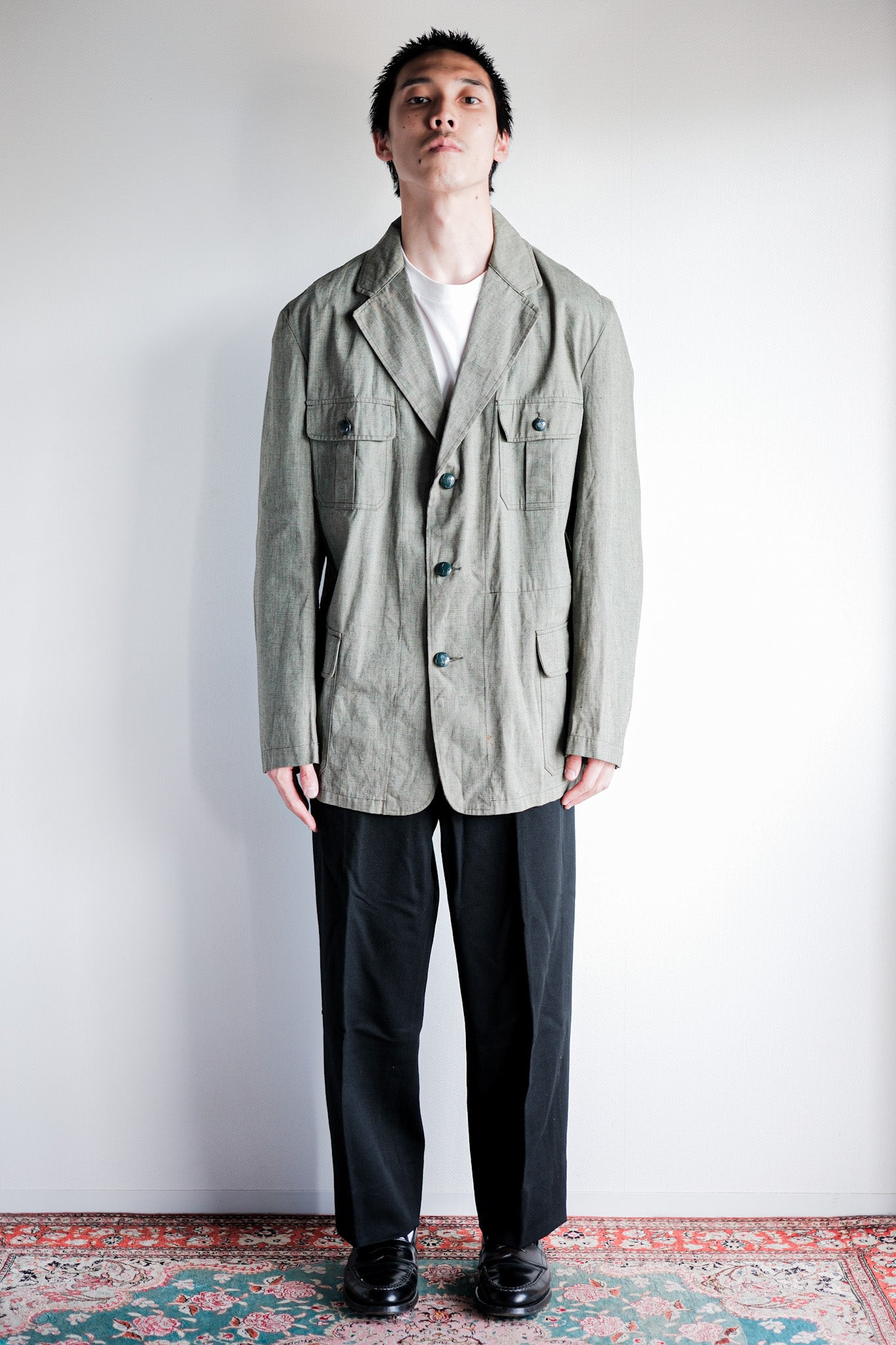 ［~40's］German Vintage Green Chambray 4 Pockets Lapel Work Jacket “Dead Stock”