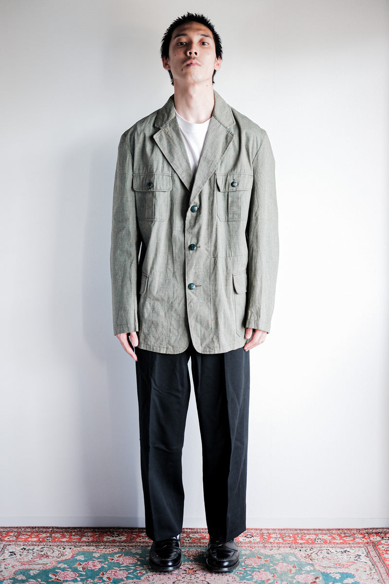 [~ 40's] German Vintage Green Chambray 4 กระเป๋าเสื้อแจ็คเก็ตงาน“ Dead Stock”
