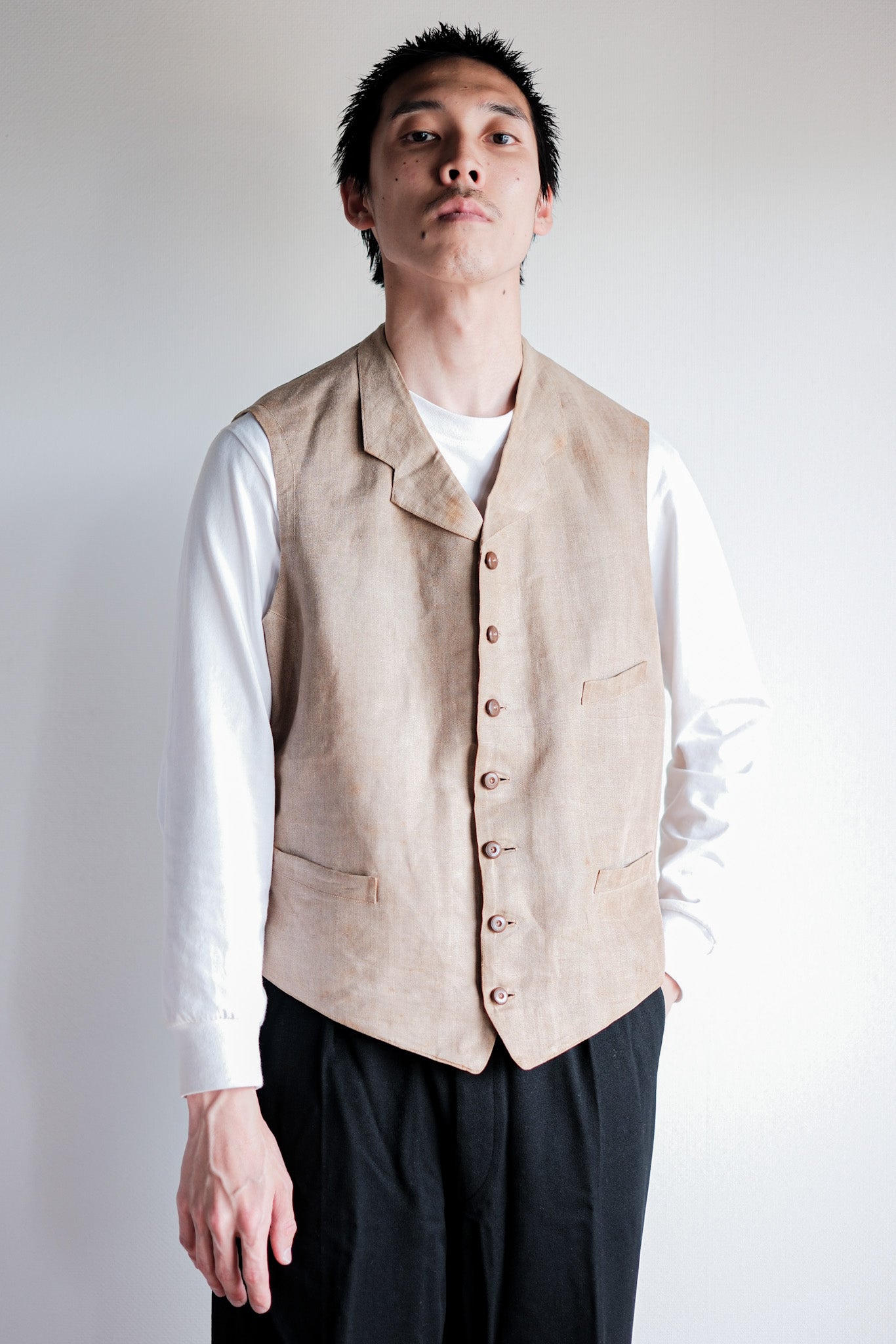 ［~40's］French Vintage Linen Work Gilet