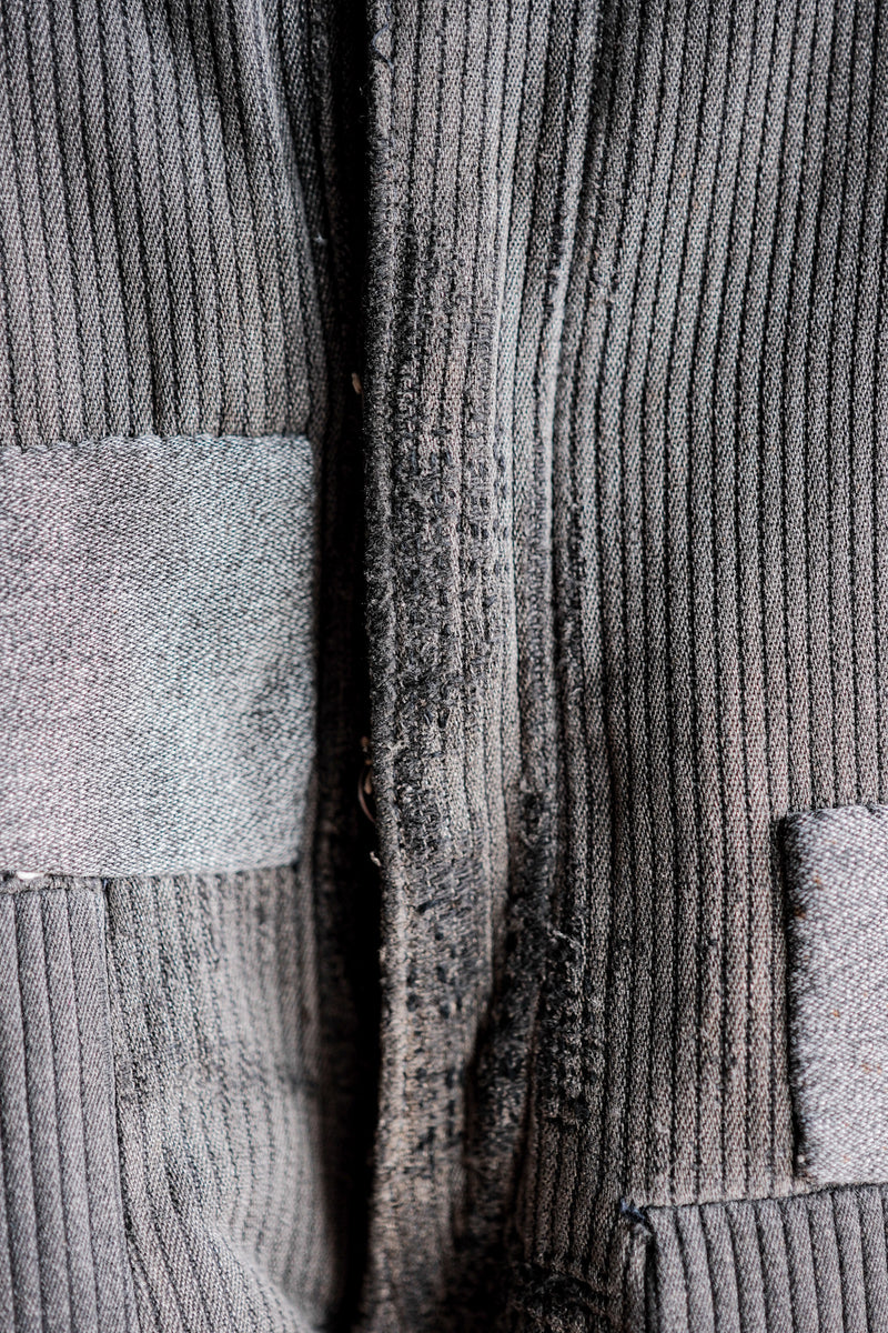 [~ 40's] French Vintage Grey Cotton Pique Work Ows "Patchwork"