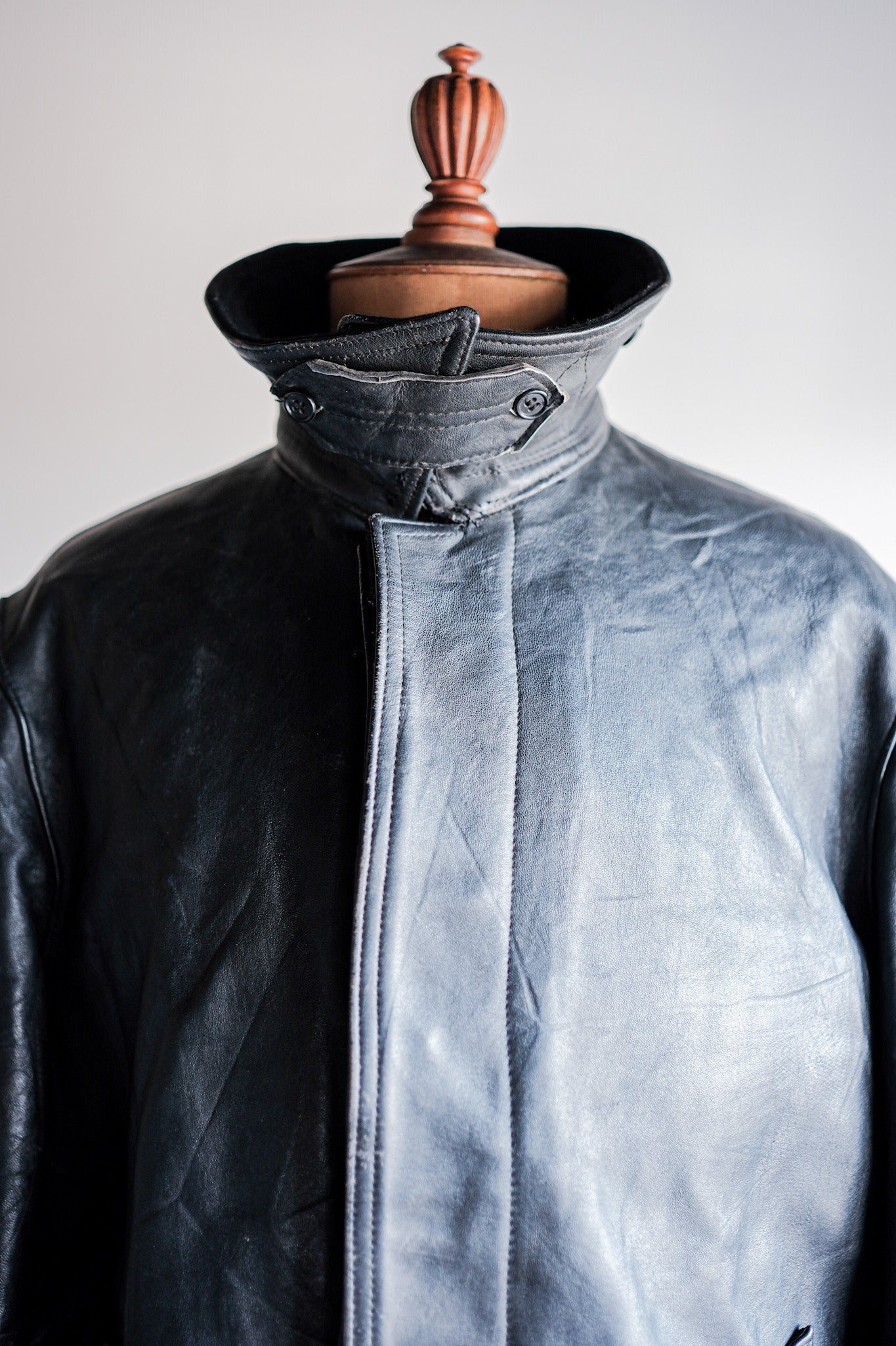 ［~60's］French Vintage Black Leather Work Jacket "Wool Collar"
