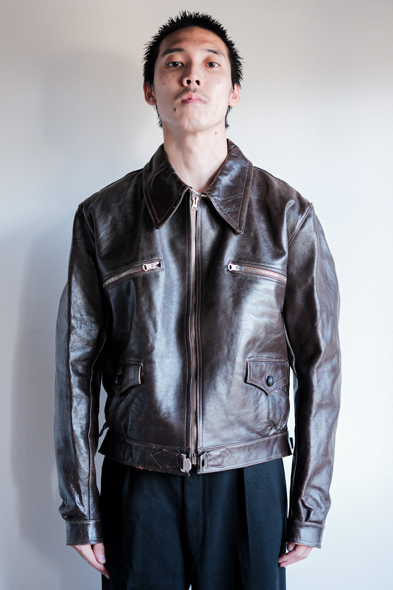 【~30's】French Vintage Hartmann Type Motorcycle Leather Jacket