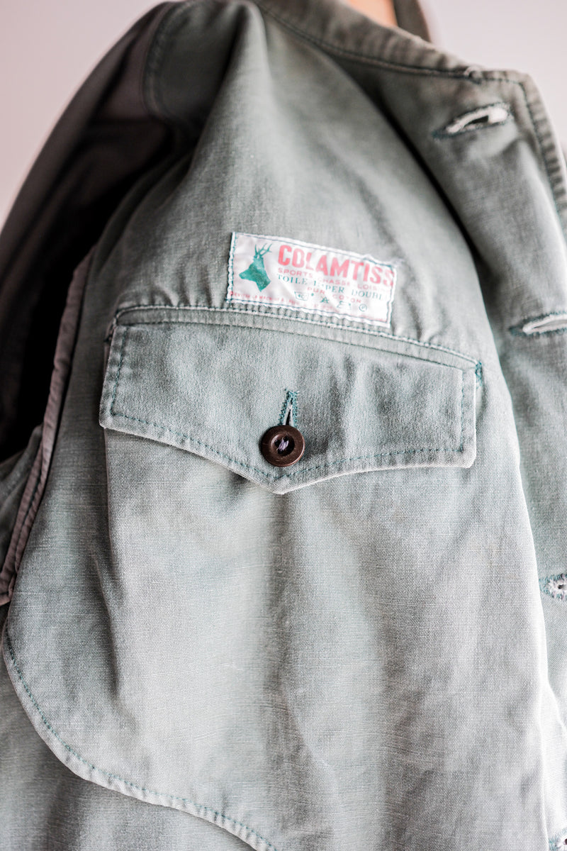 [~ 50's] ผ้าใบผ้าใบผ้าใบสีเขียววินเทจฝรั่งเศสกับสายรัดคาง "การเย็บปะติดปะต่อกัน"