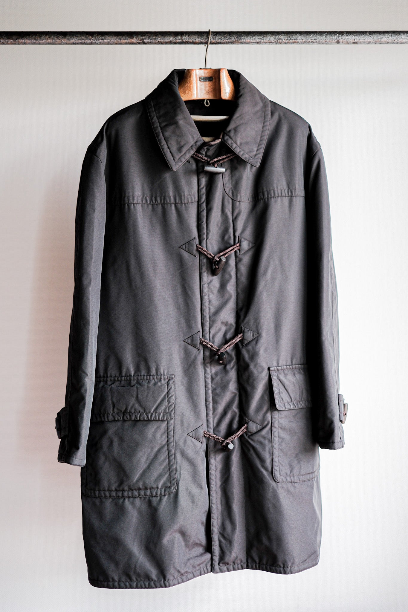 ［~90's］Old Hermès Paris Dark Brown Polyamide Duffle Coat Size.54