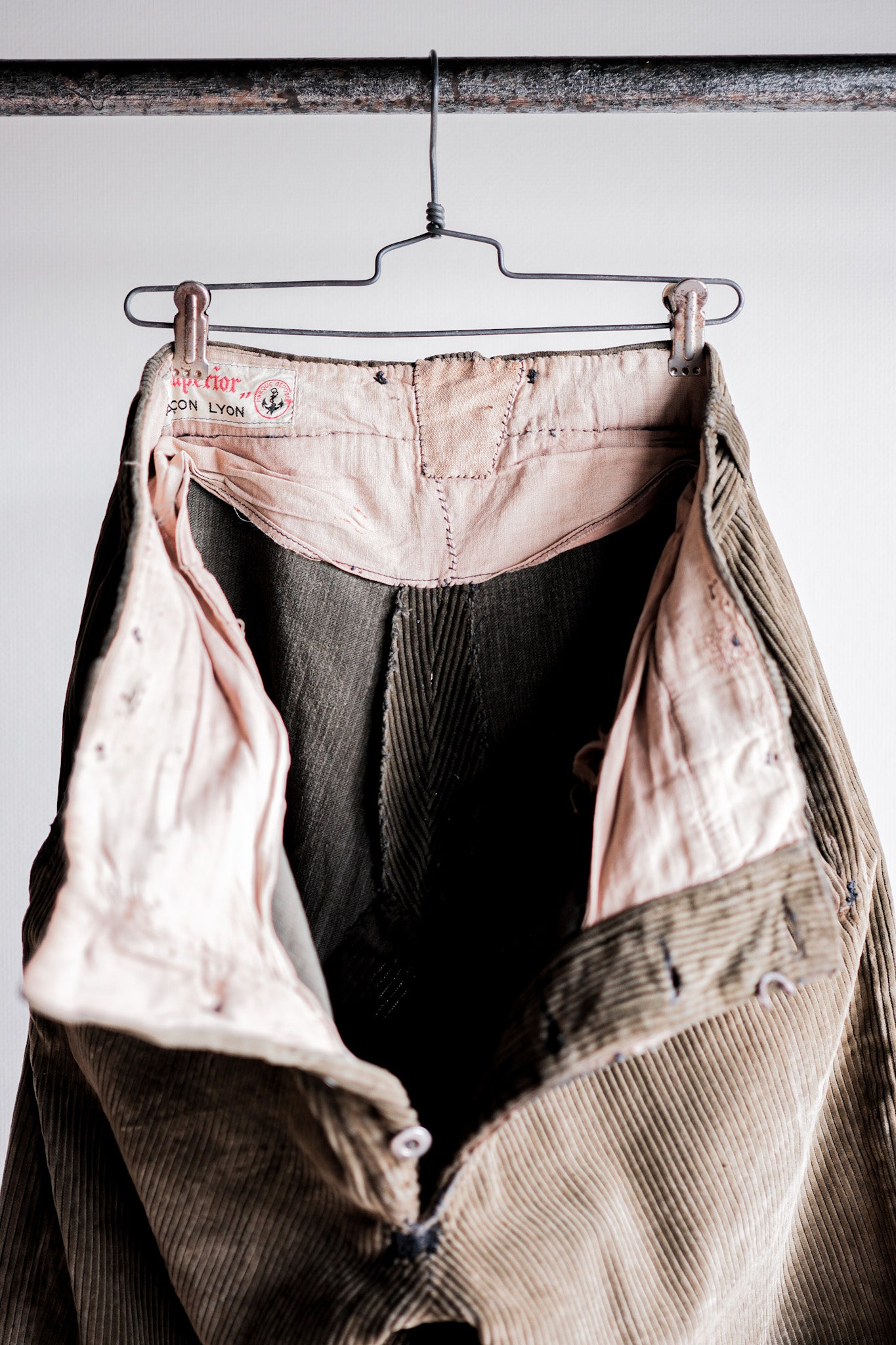 [~ 40's] Pantalon de travail en velours côtelé brun vintage "Boro"