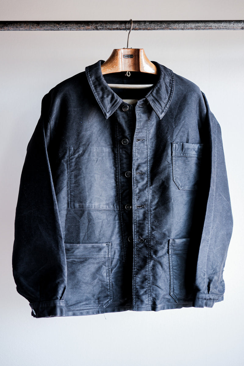 60's] French Vintage Black Moleskin Work Jacket Size.50 – VIEUX ET