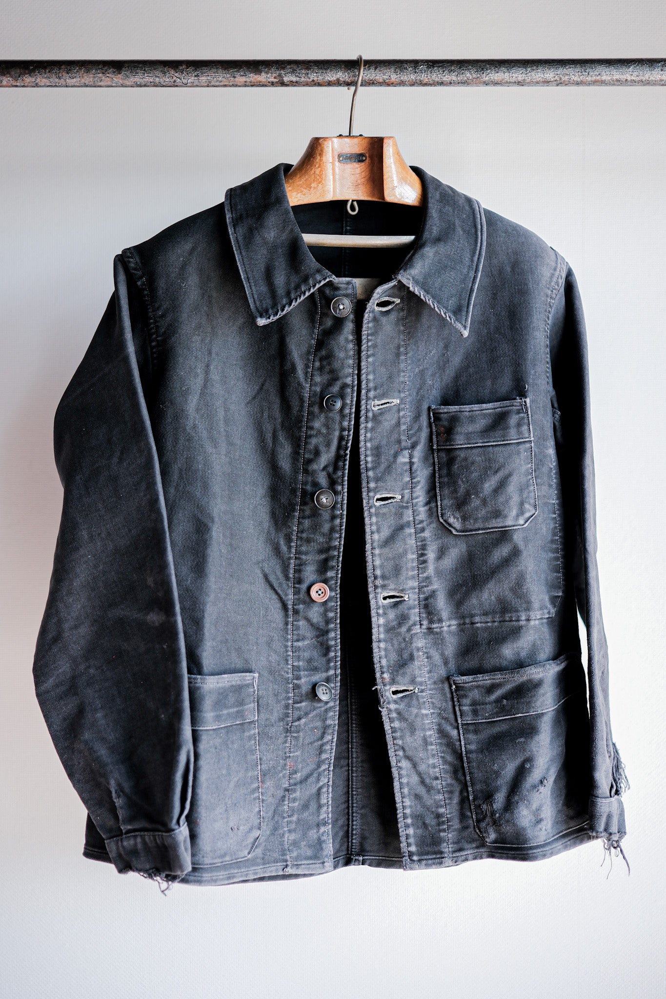 【~40's】French Vintage Black Moleskin Work Jacket "Adolphe Lafont"