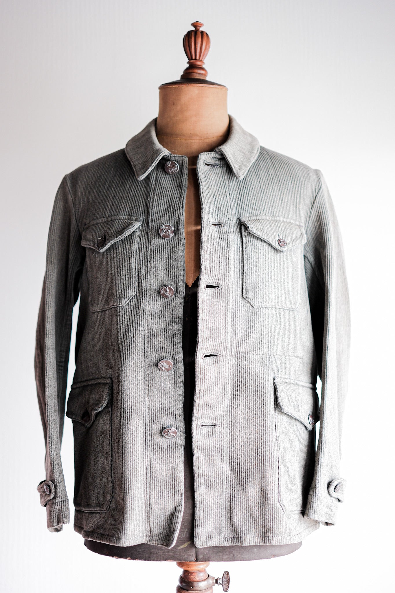 50's] French Vintage Gray Cotton Pique Hunting Jacket