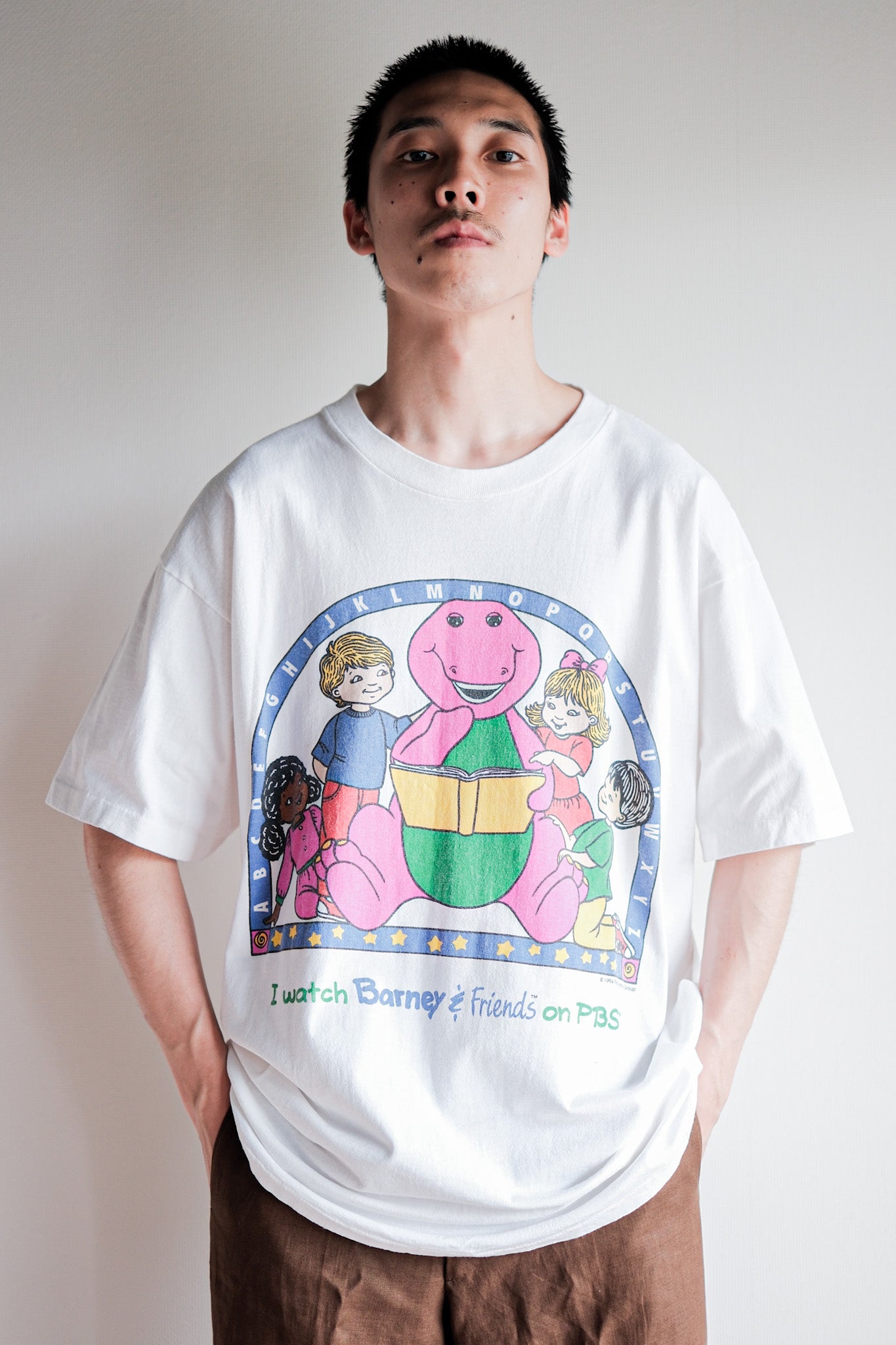 【~90's】Vintage TV Print T-shirt Size.XL "Barney & Friends" "Made in U.S.A."