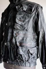 [~90's] Old Renoma Paris Black Leather Detachable Sleeve Multi Pocket Jacket Size.M