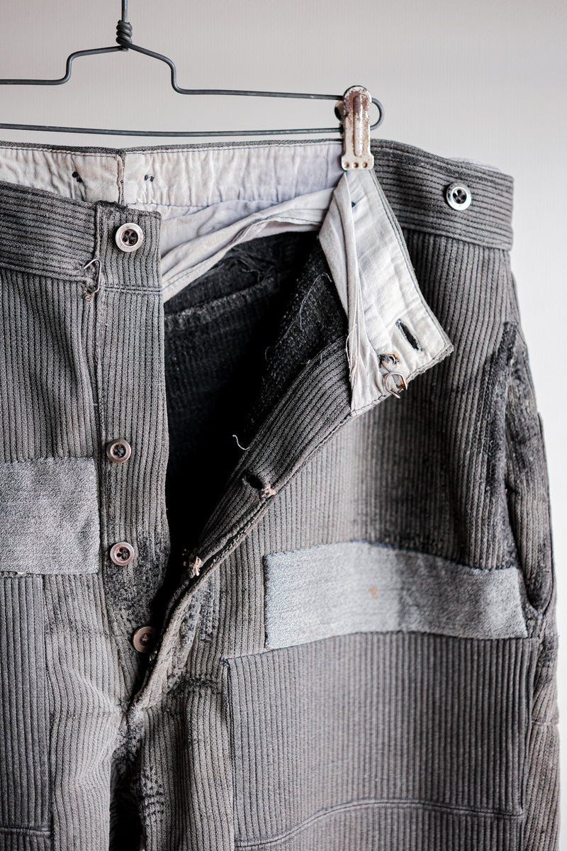[~ 40's] French Vintage Grey Cotton Pique Work Ows "Patchwork"