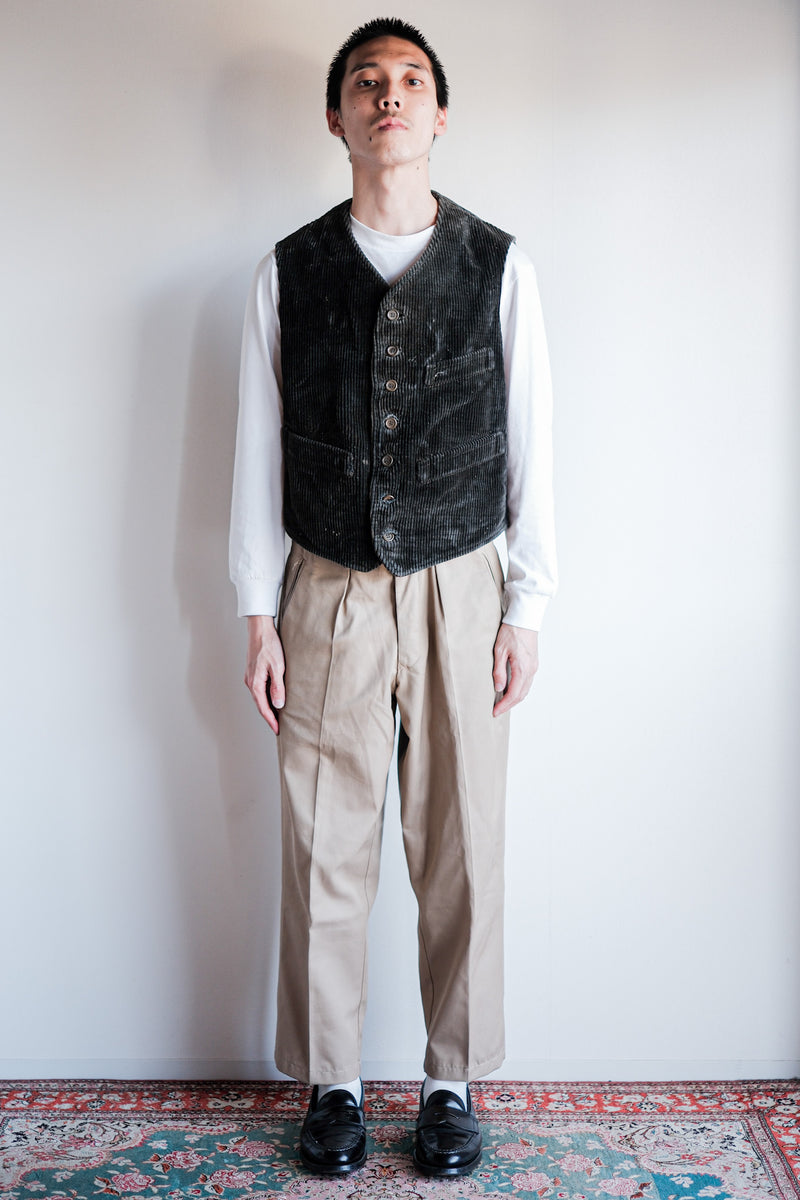 30's】French Vintage Dark Brown Corduroy Work Gilet 