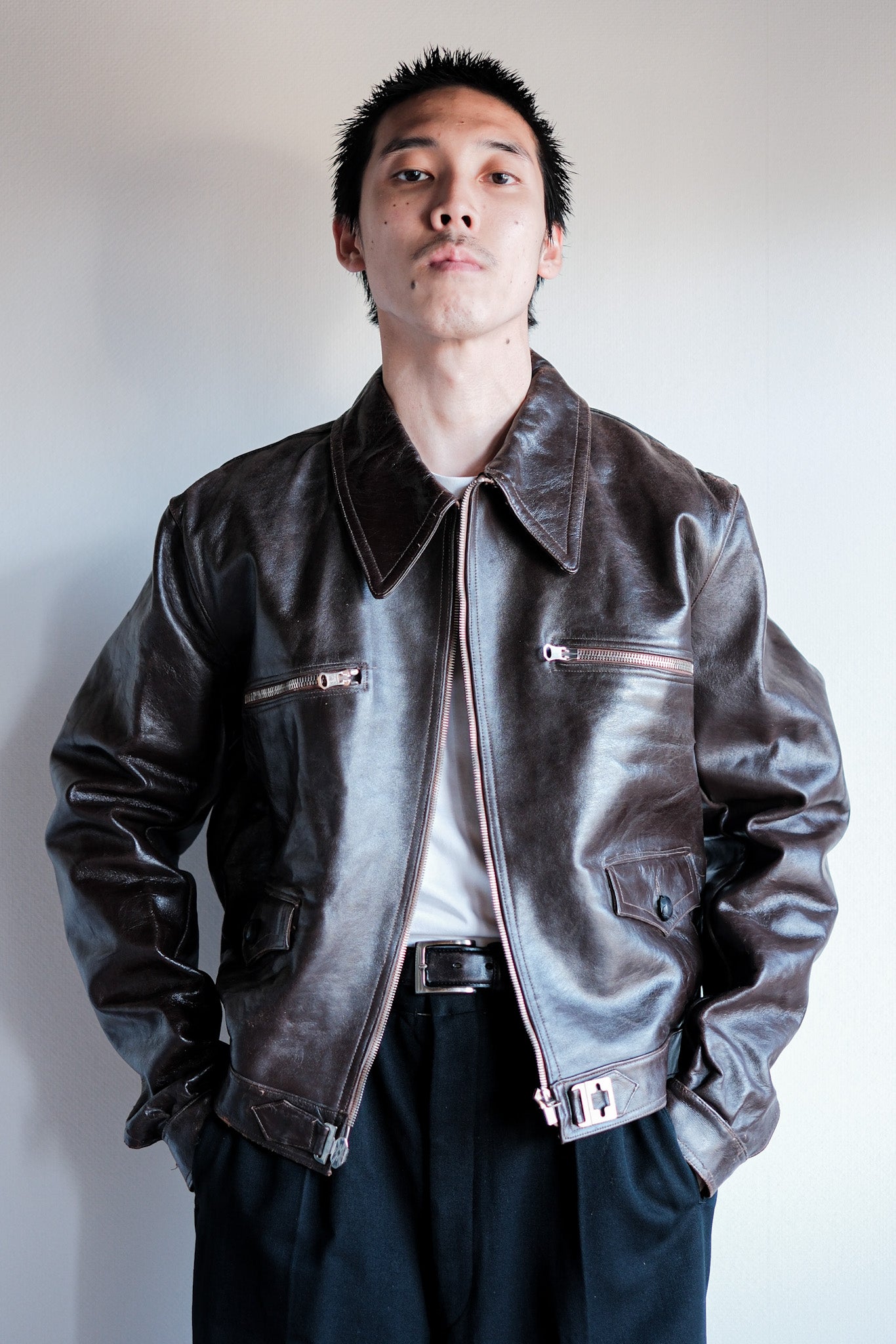 【~30's】French Vintage Hartmann Type Motorcycle Leather Jacket