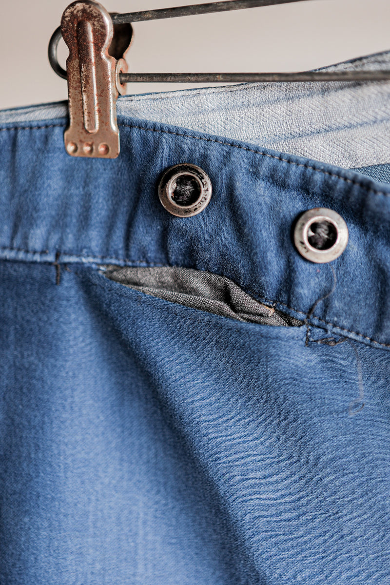 【~30's】French Vintage Blue Moleskin Work Pants "Patchwork"