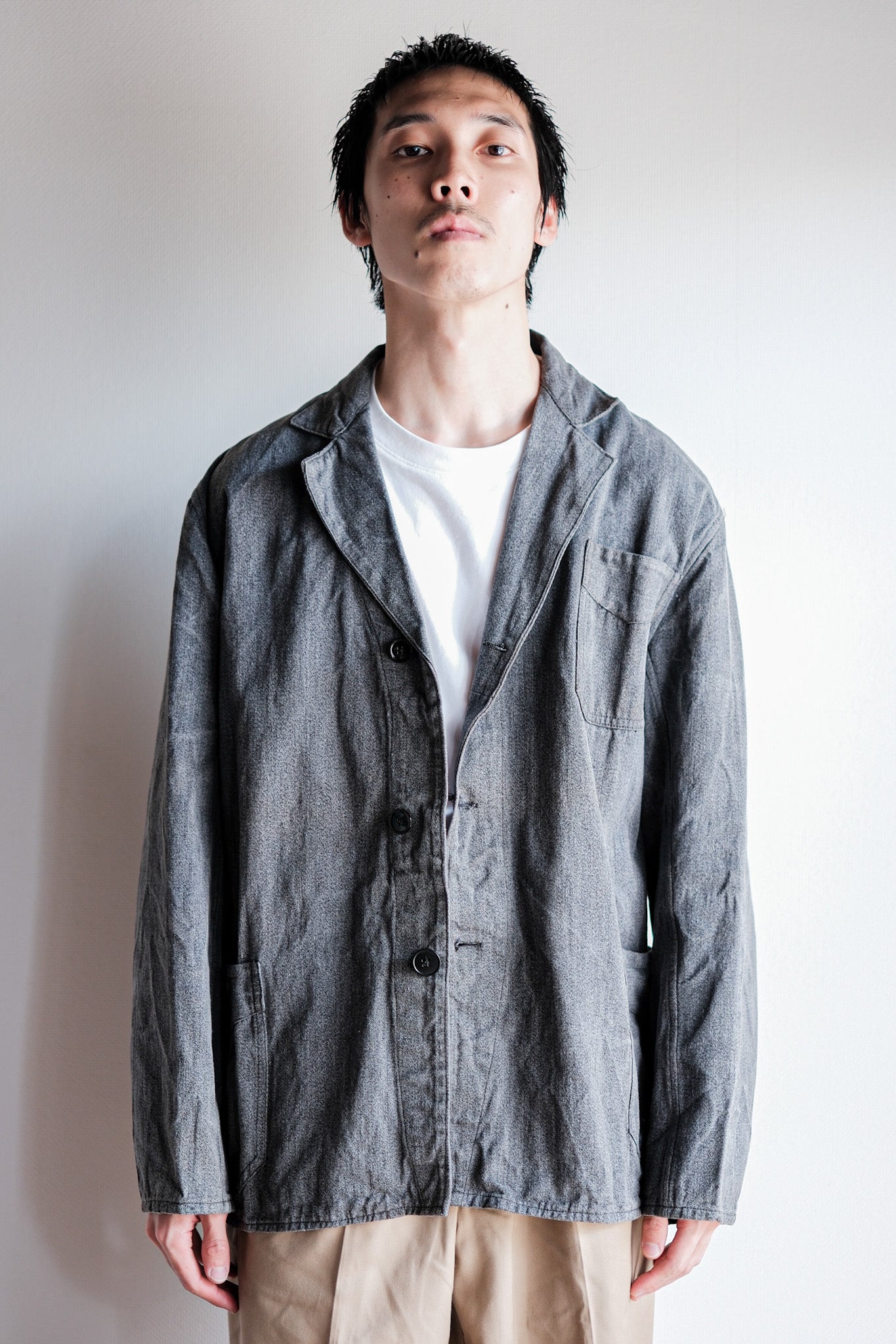 ［~40’s］French Vintage Salt & Pepper Cotton Lapel Work Jacket