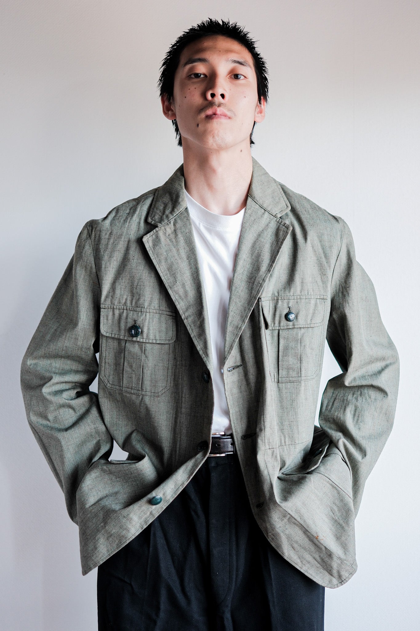 ［~40's］German Vintage Green Chambray 4 Pockets Lapel Work Jacket “Dead Stock”