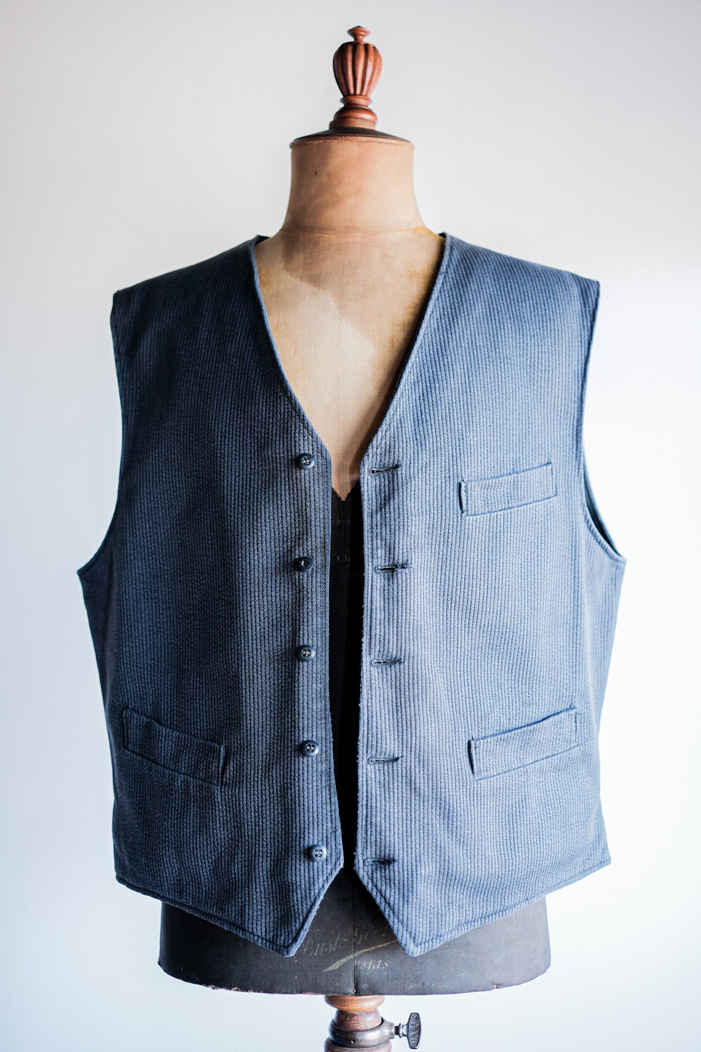 [~ 60's] French Vintage Grey Cotton Pique Work Gilet