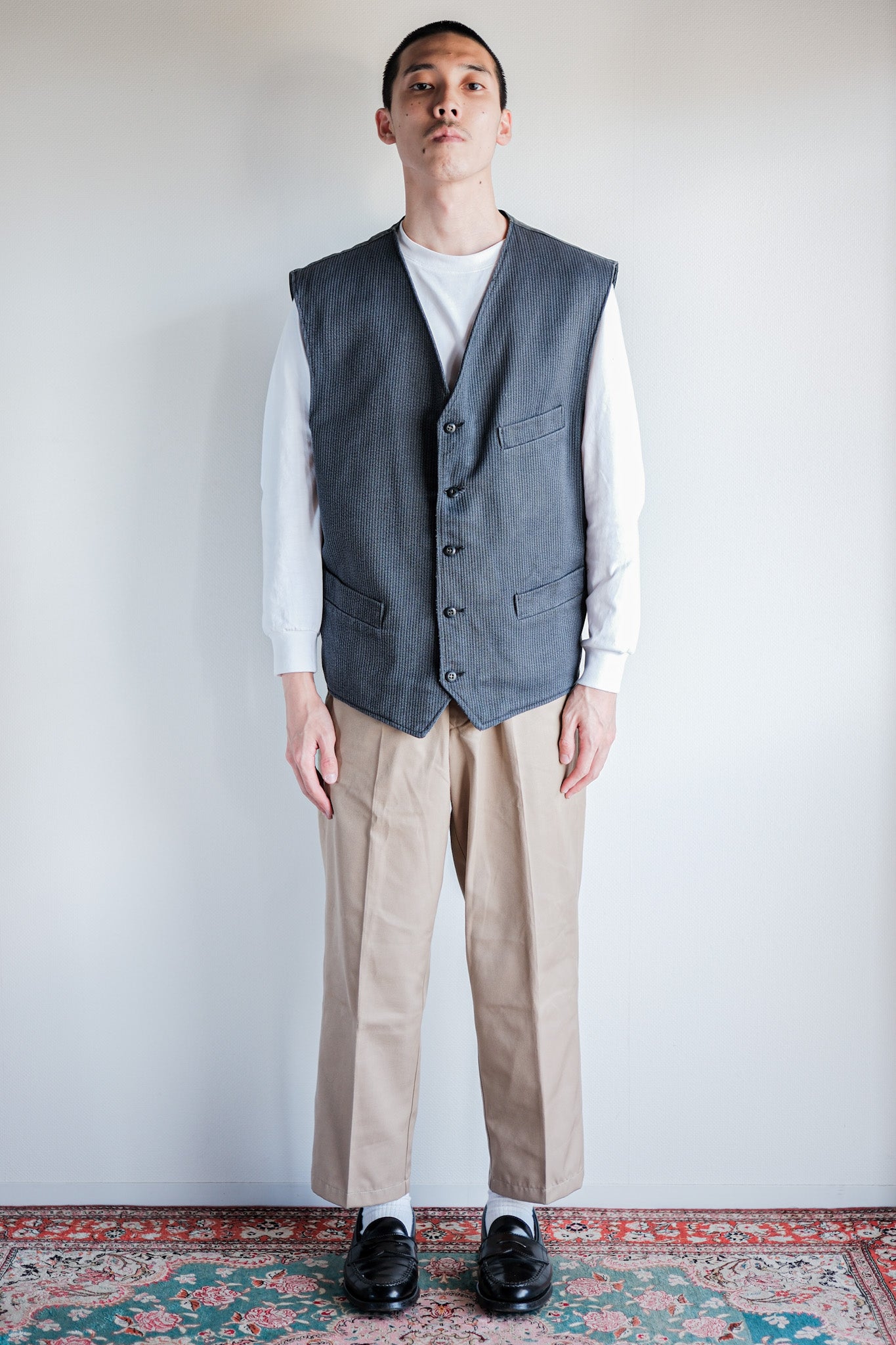 ［~60's］French Vintage Gray Cotton Pique Work Gilet