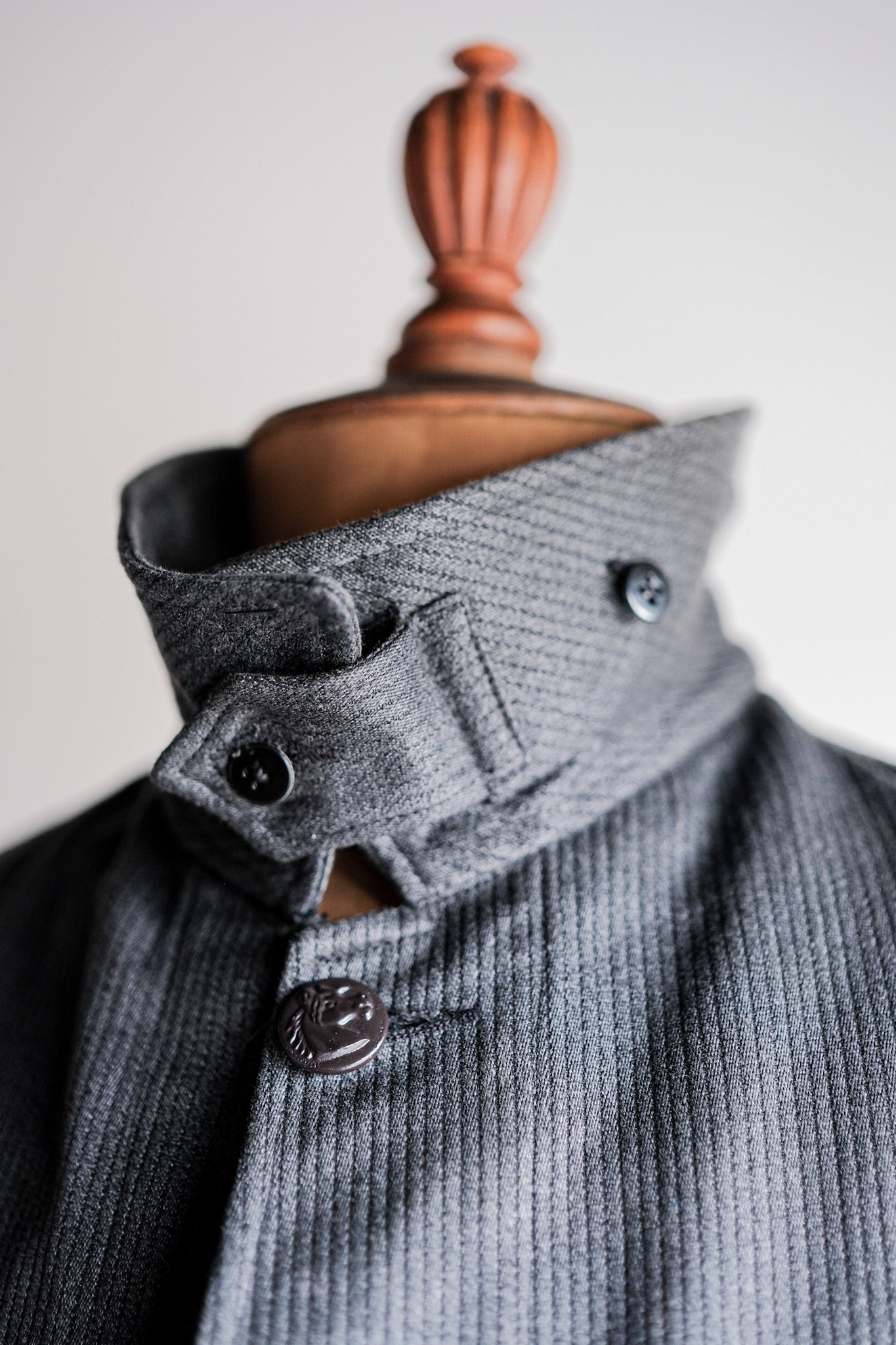 ［~50's］French Vintage Gray Cotton Pique Hunting Jacket With Chin Strap "Dead Stock"