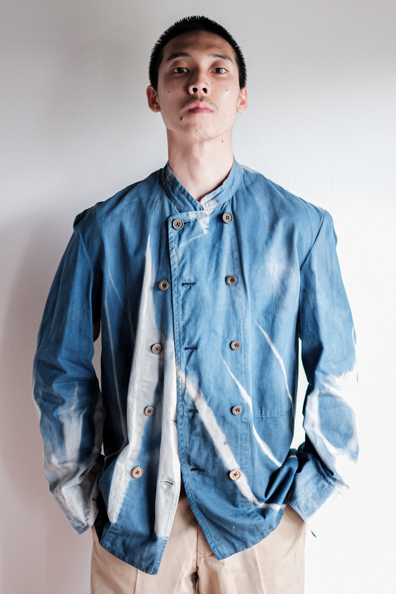 Veste de travail à double poitrine en coton indigo "Karim Hadjab" "4 Seasons"