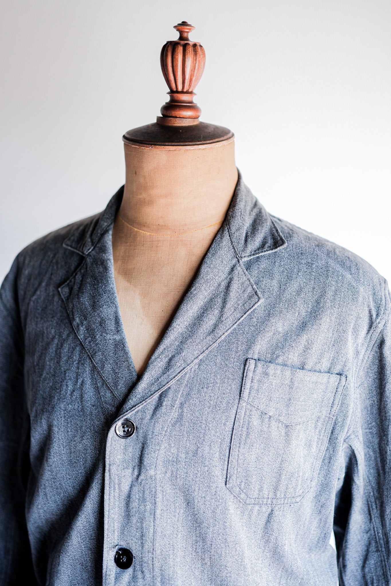 [~ 40's] French Vintage Salt & Pepper Cotton Lapel Work Jacket