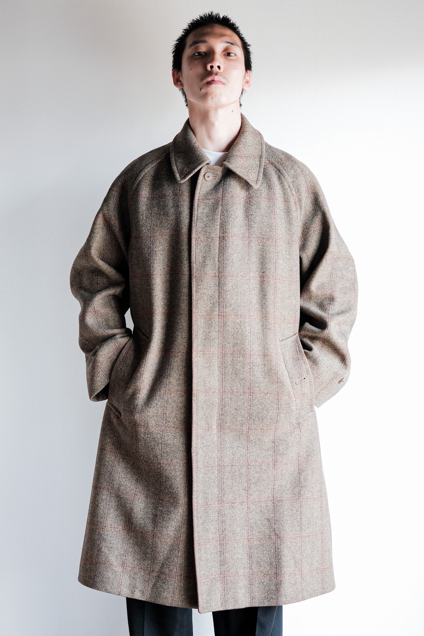 80's] Vintage Burberrys Single Ragle Raglen HBT Wool Balmacaan COAT