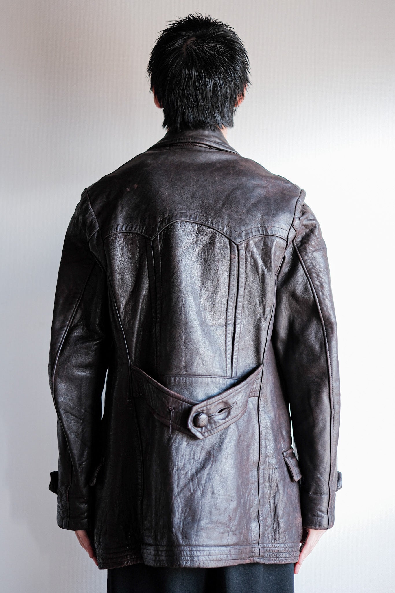 30's】German Vintage Double Breasted Motorcycle Leather Jacket