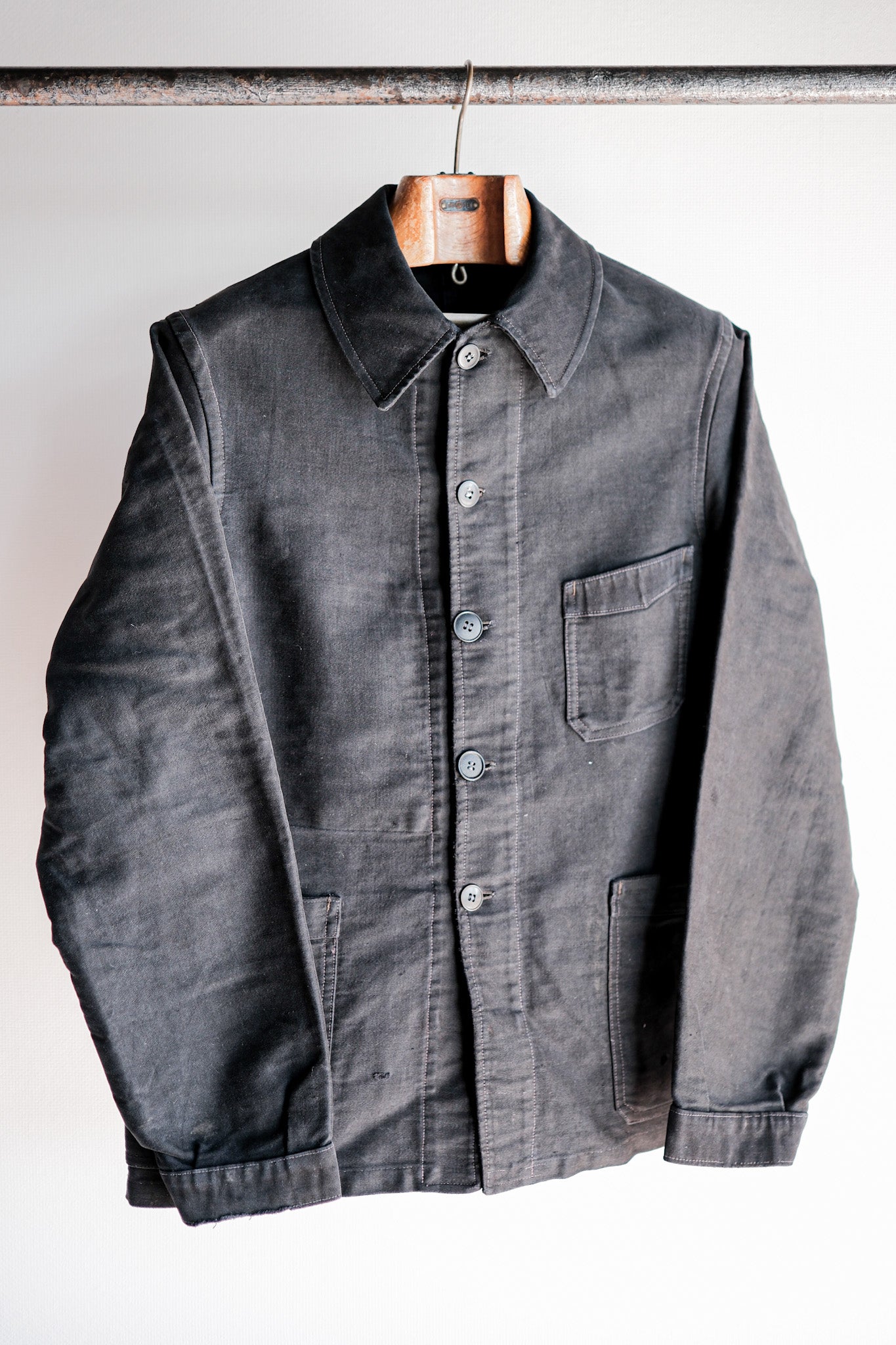【~40's】French Vintage Black Moleskin Work Jacket 
