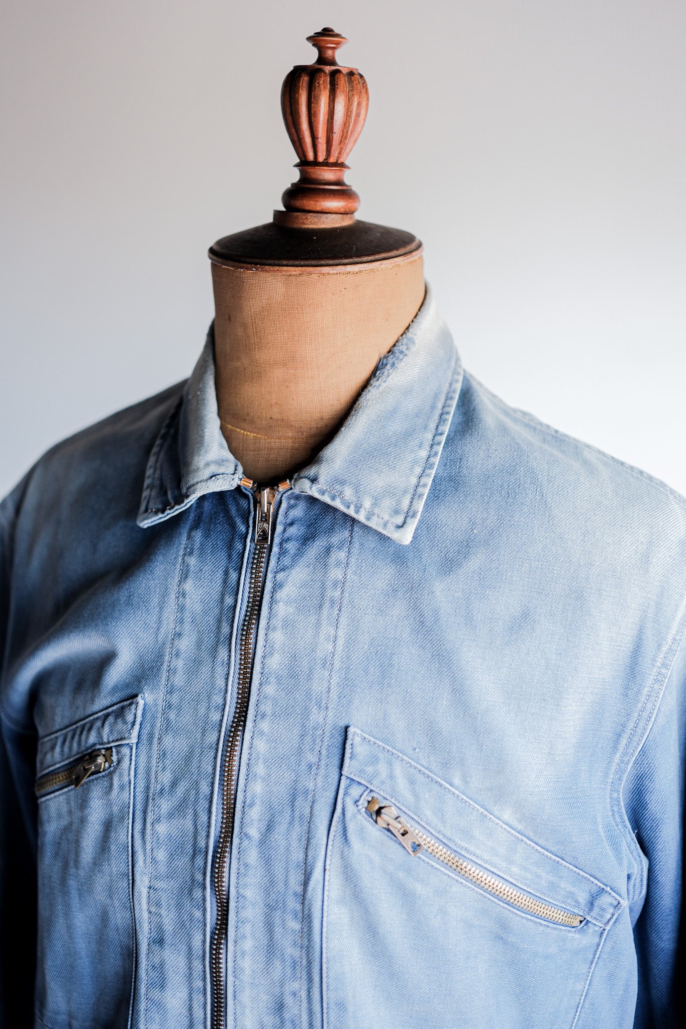 50's】French Vintage Blue Cotton Twill Cyclist Jacket 