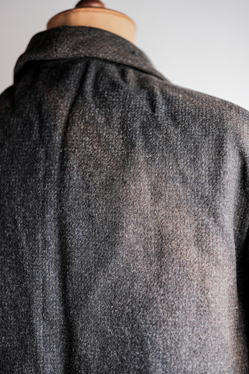 [~30's] French Vintage Grey Wool Hunting Jacket With Chin Strap "Boro"