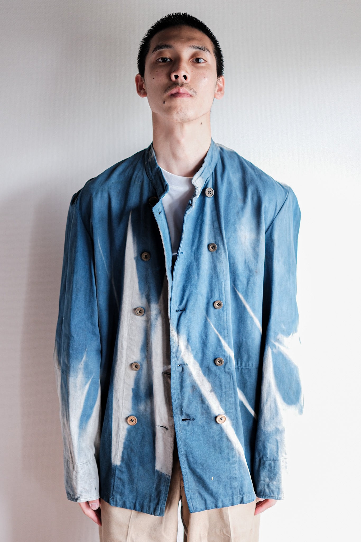 Veste de travail à double poitrine en coton indigo "Karim Hadjab" "4 Seasons"