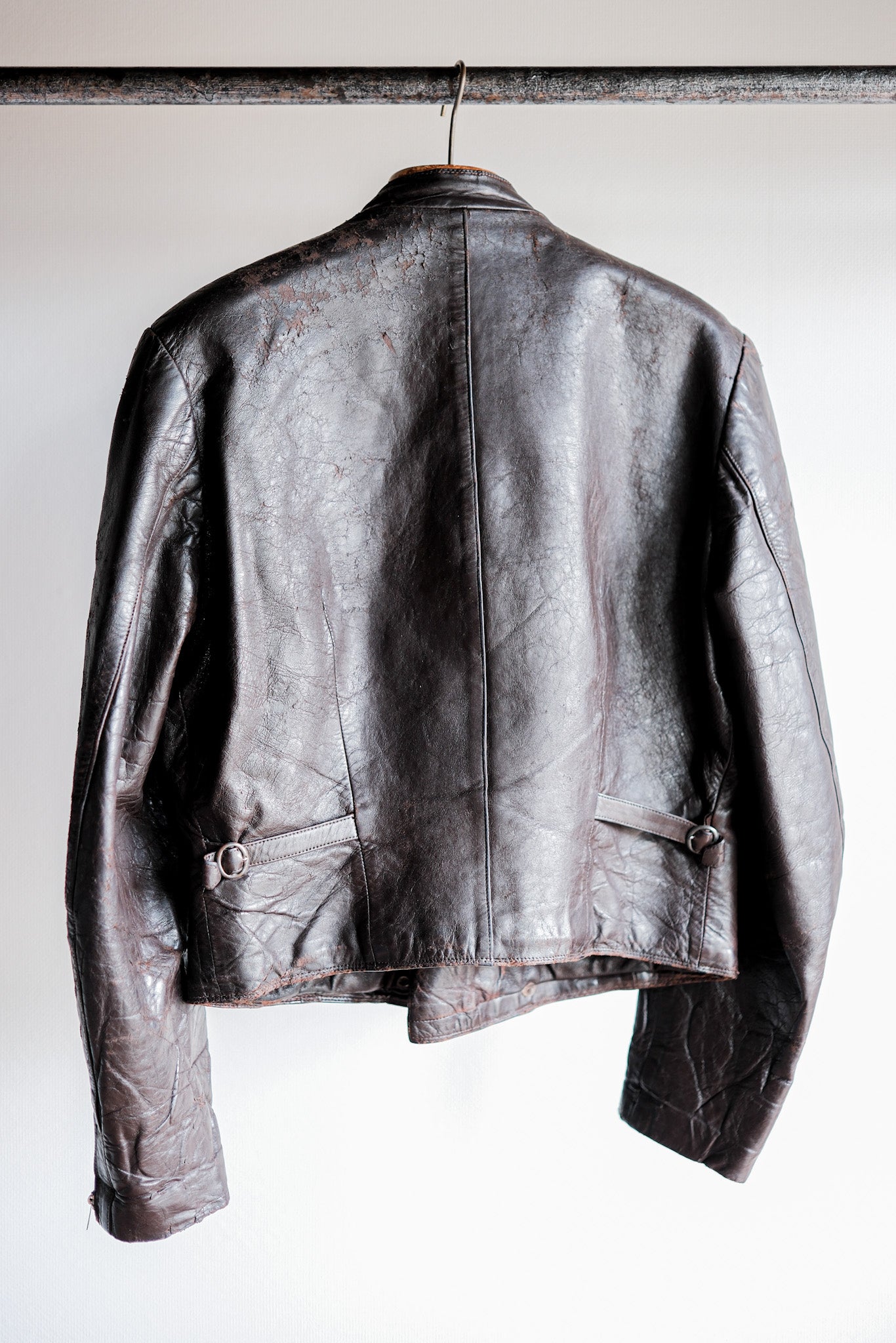 【~40's】German Vintage Double Breasted Motorcycle Leather Jacket