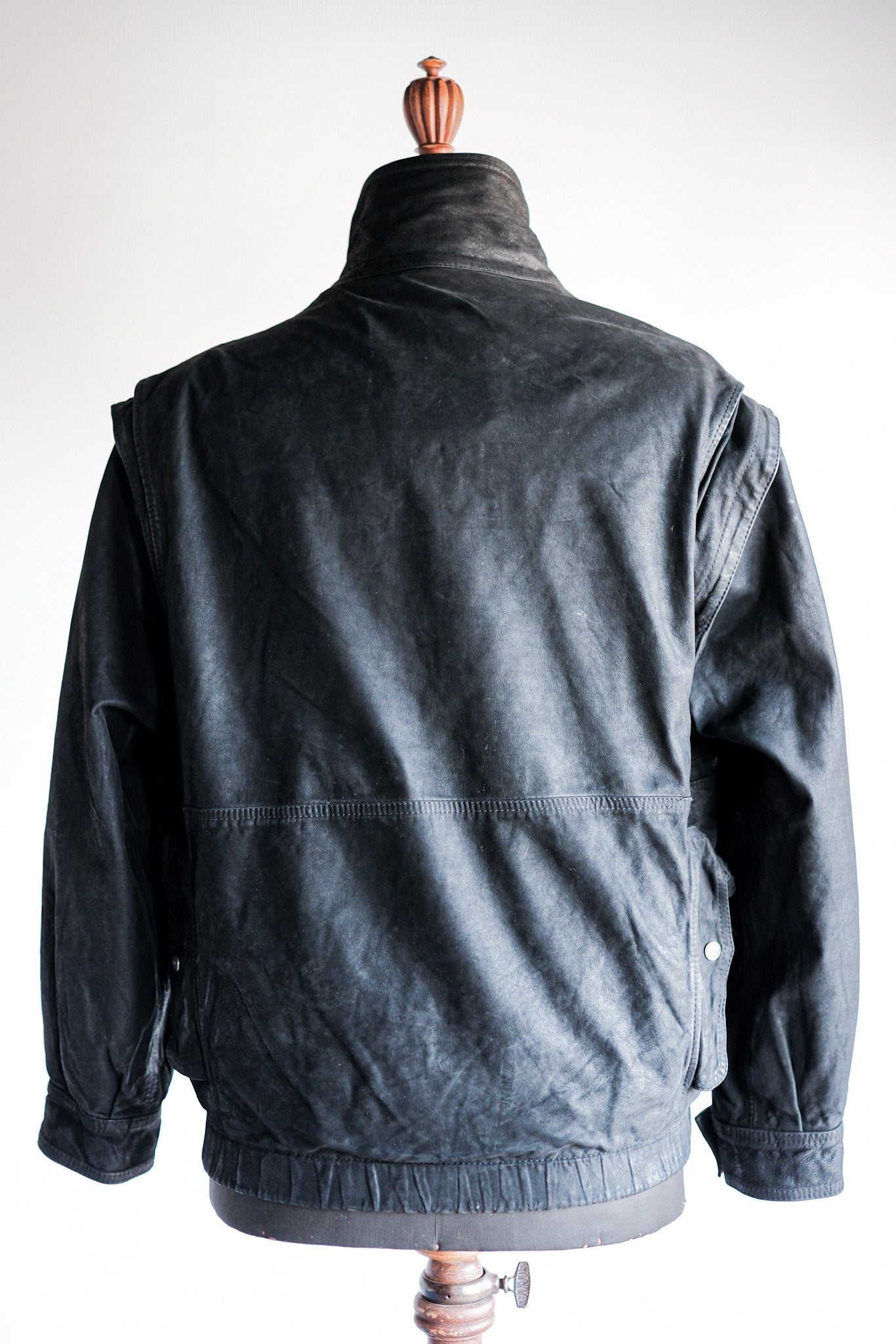 ［~90's］Old Renoma Paris Black Leather Detachable Sleeve Multi Pocket Jacket Size.M