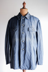 [~40's] เสื้อแจ็คเก็ตผ้าฝ้ายลาย Drillich Indigo ของกองทัพเรือเยอรมัน "Kriegsmarine"