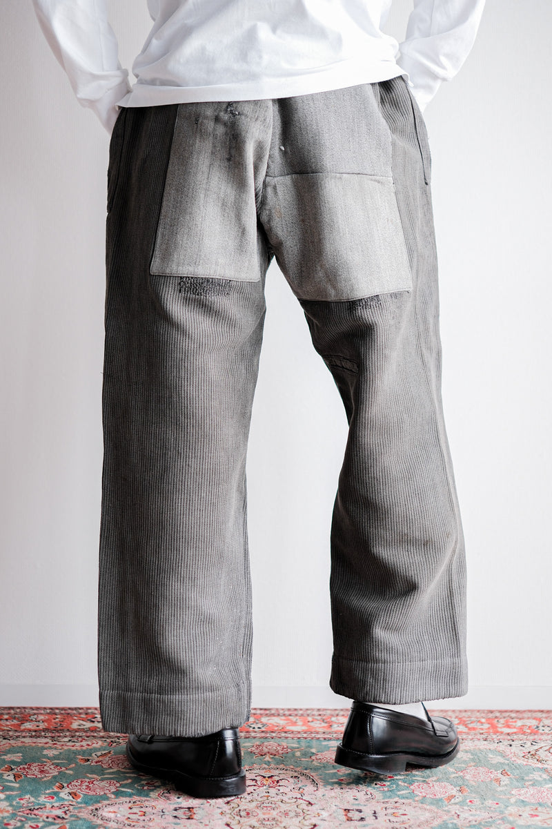 [~ 40's] French Vintage Grey Cotton Pique Work Ows "Patchwork"