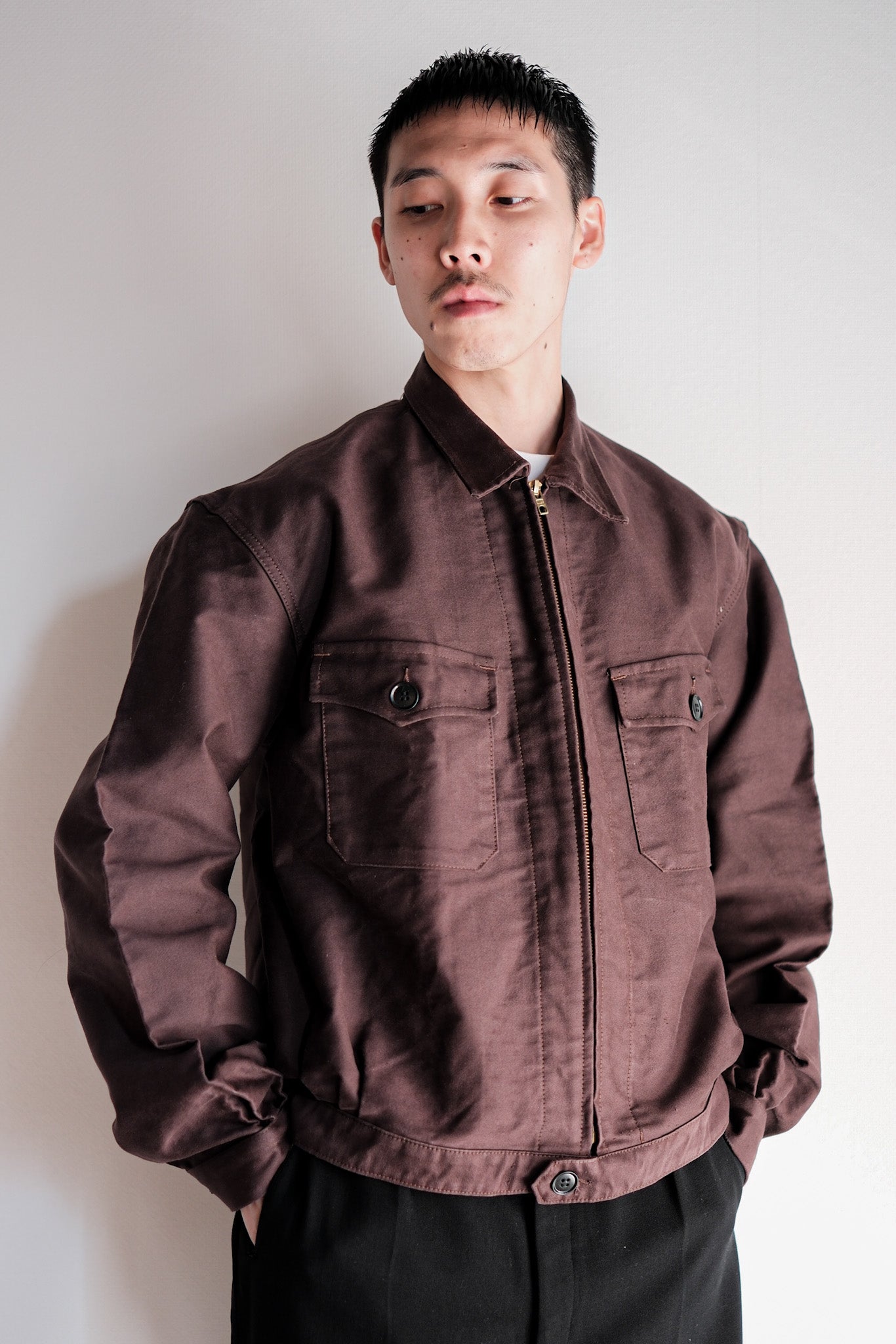 50's］French Vintage Brown Moleskin Cyclist Jacket Size.52 