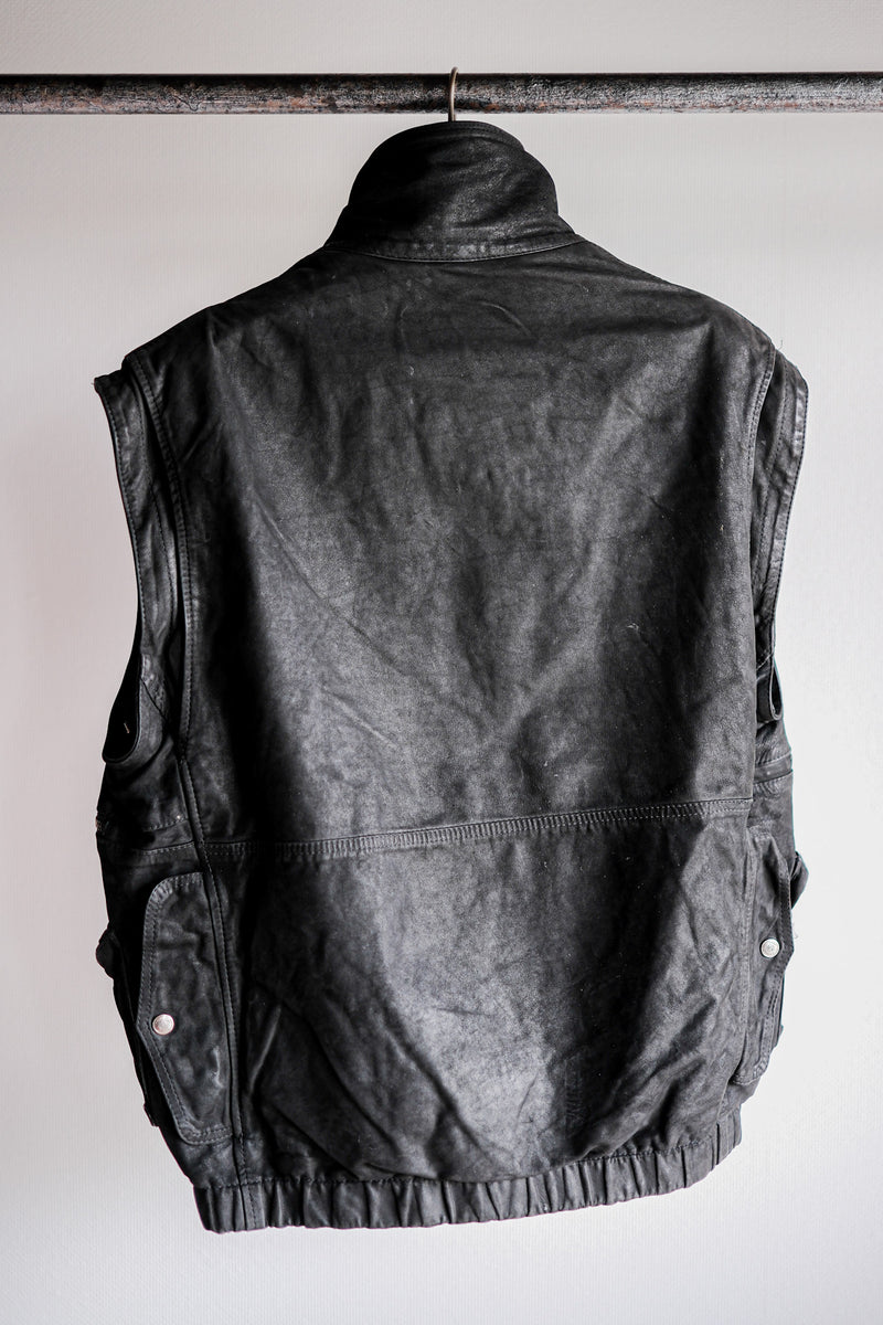 [~90's] Old Renoma Paris Black Leather Detachable Sleeve Multi Pocket Jacket Size.M