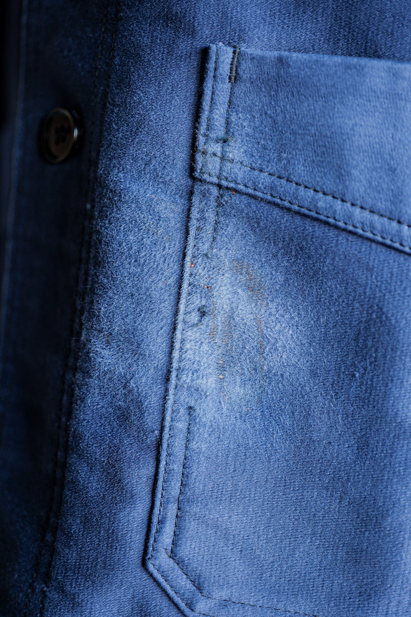 【~50’s】French Vintage Blue Moleskin Work Jacket Size.44 "Le Mont St. Michel" "Dead Stock"