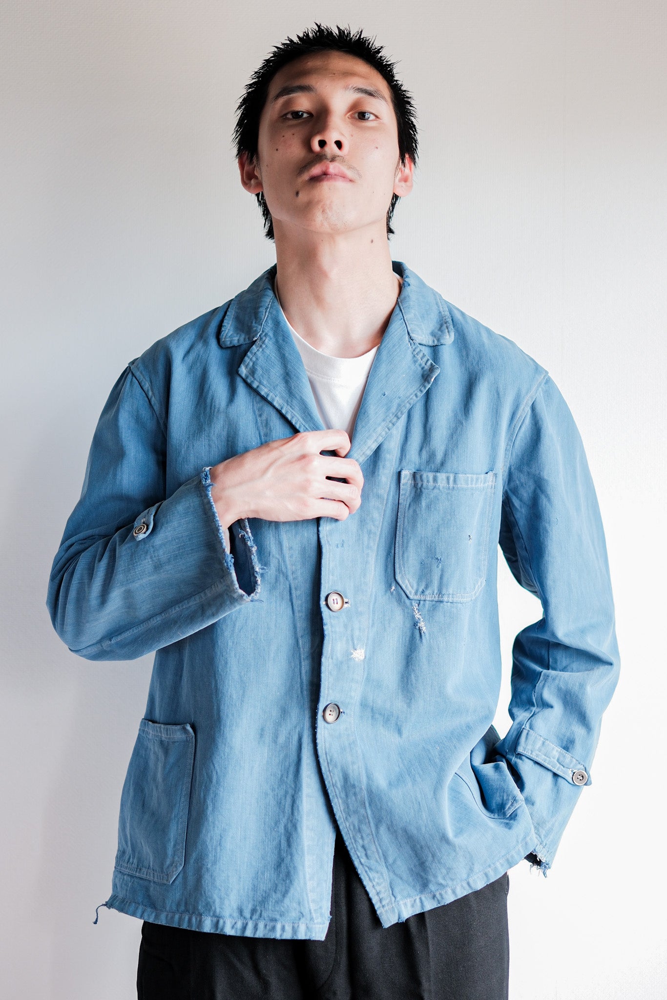 ［~40’s］French Vintage Indigo Cotton Twill Lapel Work Jacket
