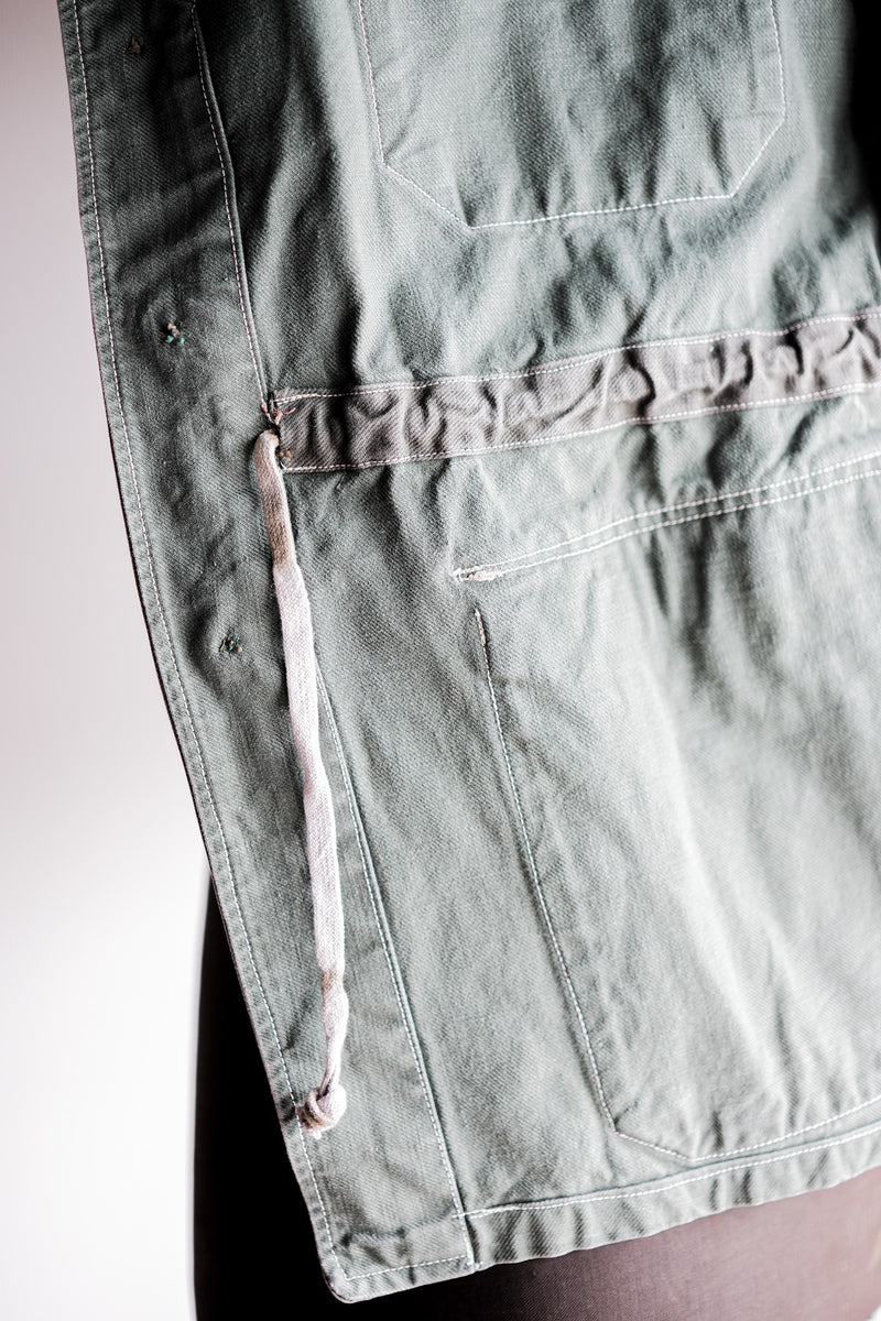 【~50's】French Vintage Green Cotton Twill 4 Pockets Work Jacket "Unusual Pattern"
