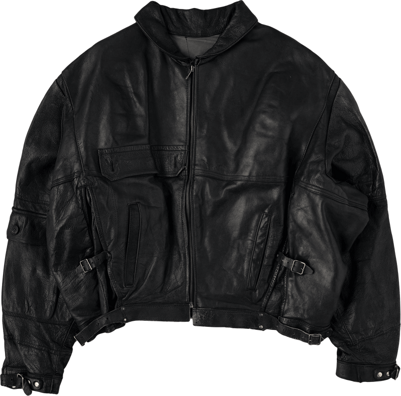 【~50's】Swedish Army Dispatch Rider Leather Motorcycle Jacket Size.1 "Unusual Type"