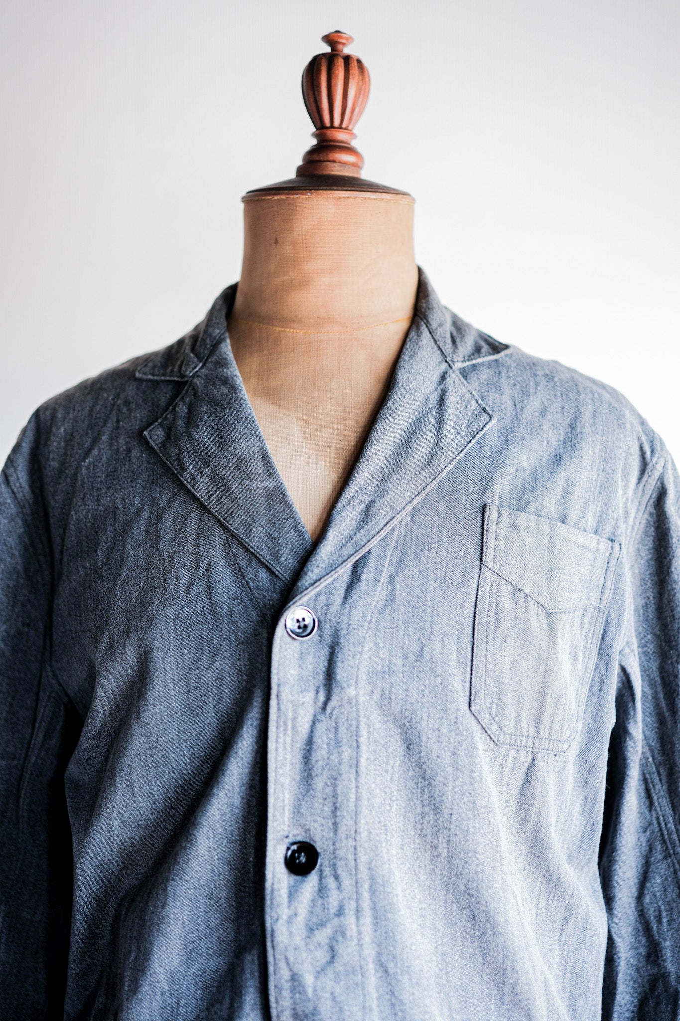 ［~40’s］French Vintage Salt & Pepper Cotton Lapel Work Jacket