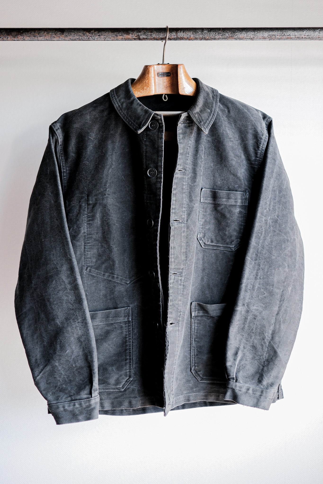 50's】French Vintage Black Moleskin Work Jacket Size.48 