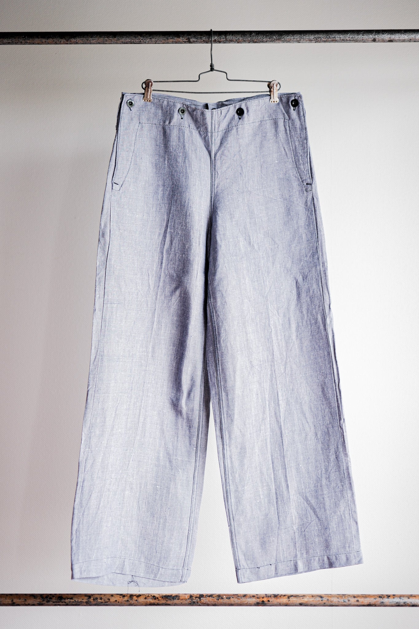 【~50's】French Navy Ramie Linen Sailor Pants Size.C-4 "Dead Stock"