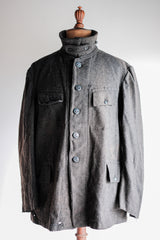 [~30's] French Vintage Grey Wool Hunting Jacket With Chin Strap "Boro"
