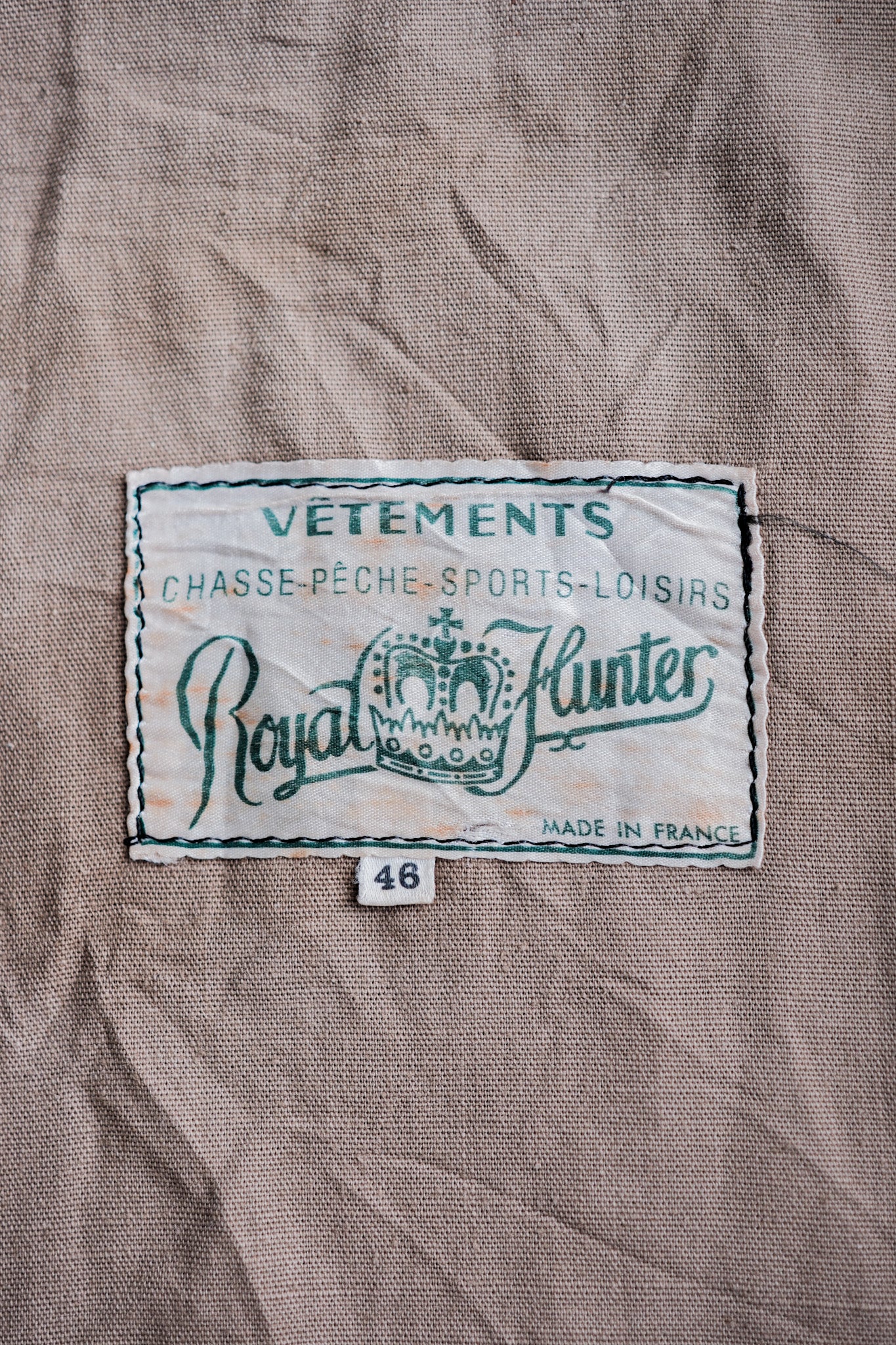 【~60's】French Vintage Brown Gray Cotton Pique Hunting Jacket Size.46